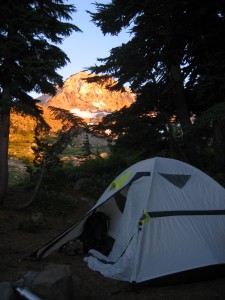 Out tent with Mt. Hood in the background